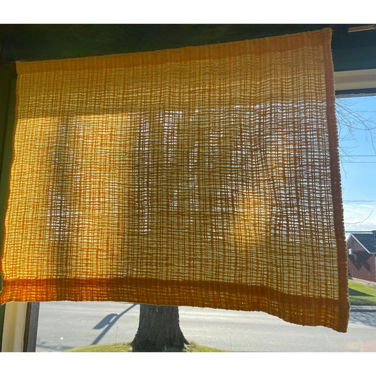 Vintage 70s curtain, orange/yellow mesh panel