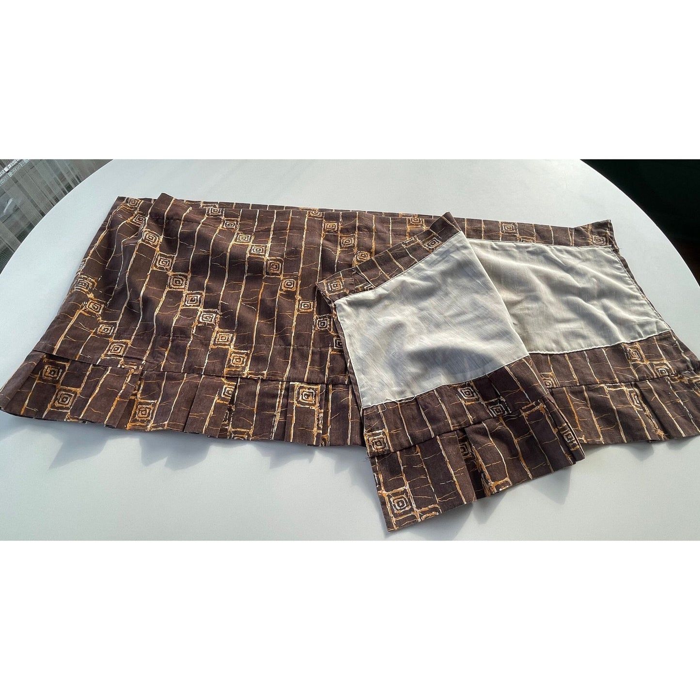 Vintage 70s pleated curtains, brown and orange, single panel or valance