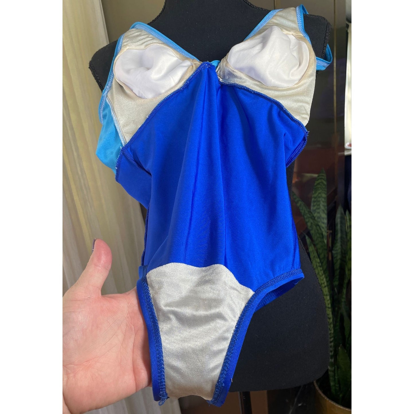 Vintage 70s bathing suit, one piece blue swimsuit, Sea Queen