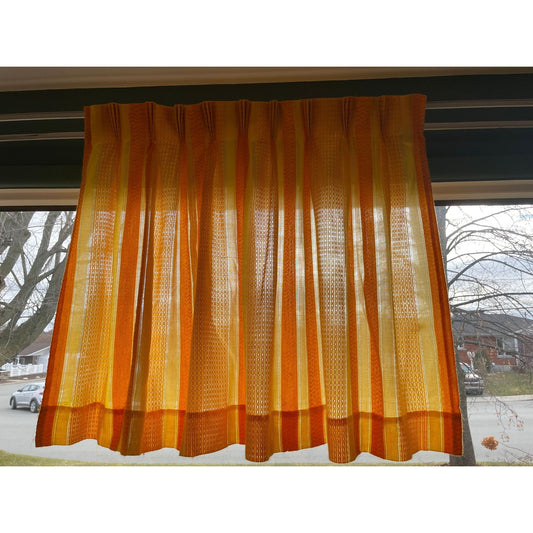 Vintage 70s pleated curtain, orange stripes panel