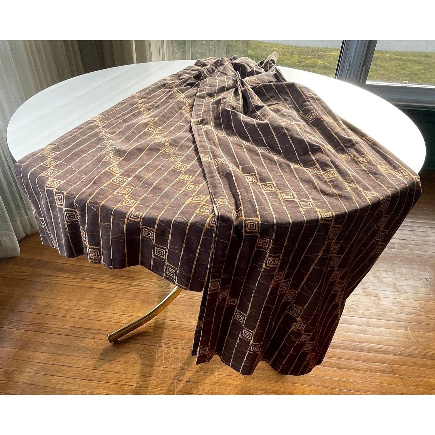 Vintage 70s pleated curtains, brown and orange, single panel or valance