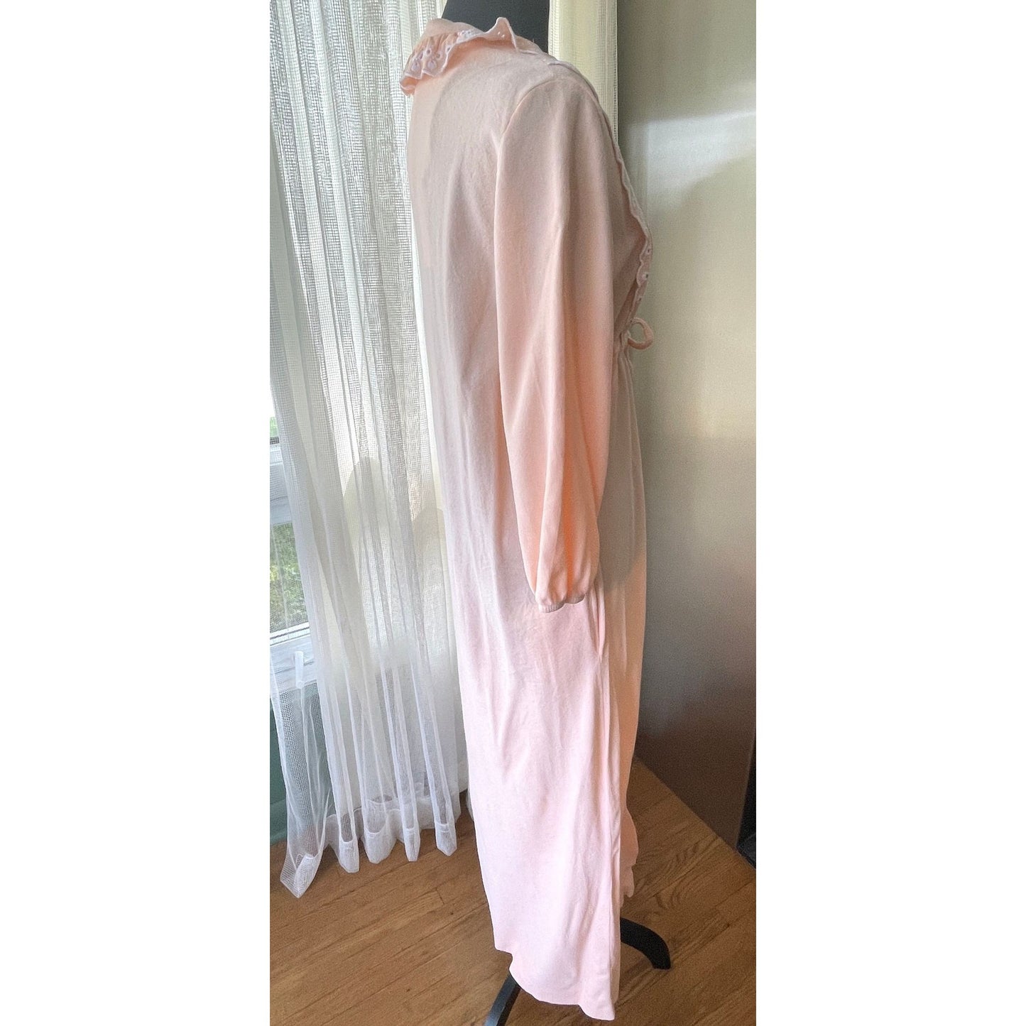 Vintage 80s robe, peach flannel, Hamilton Lingerie