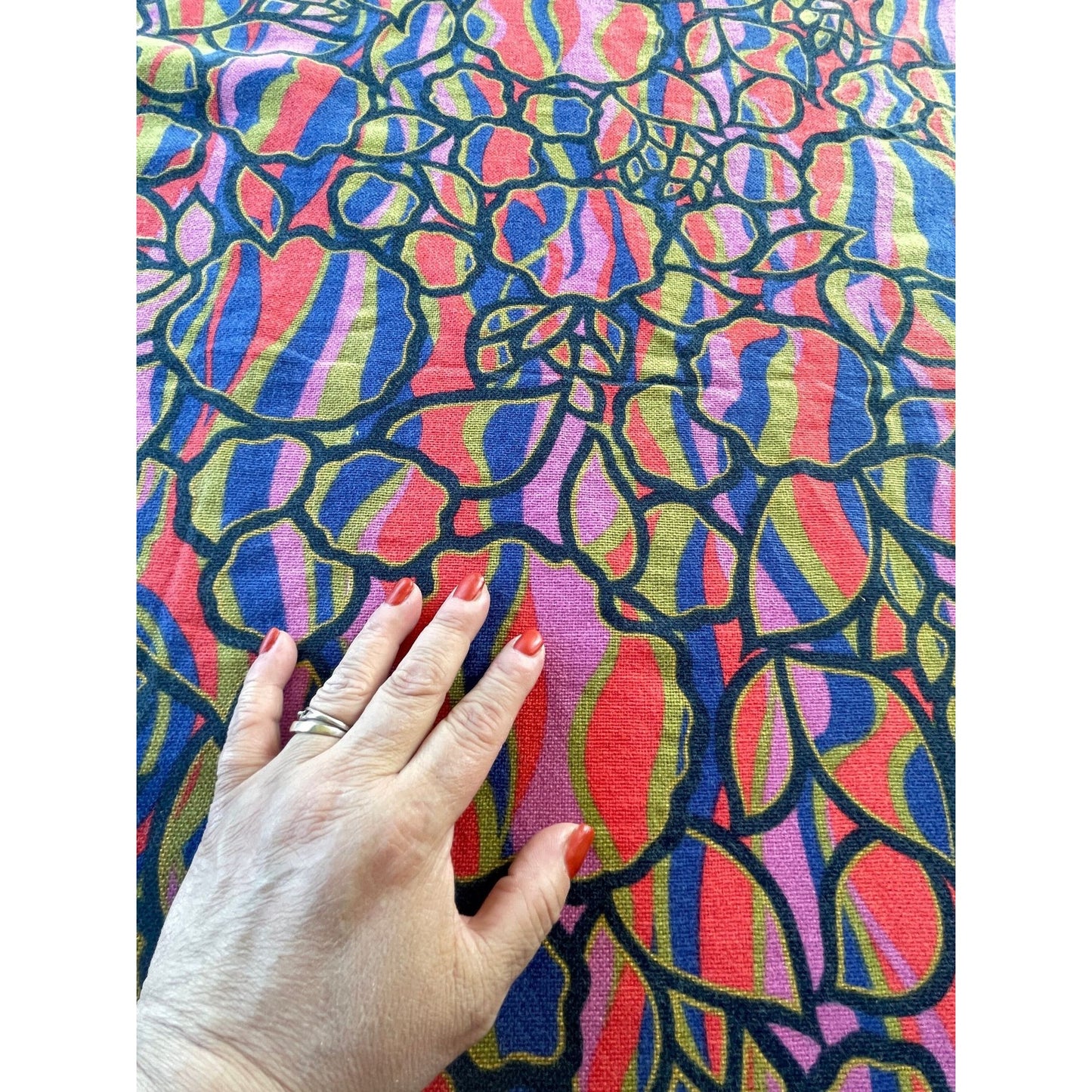 Vintage 70s curtain, multi colored abstract pattern
