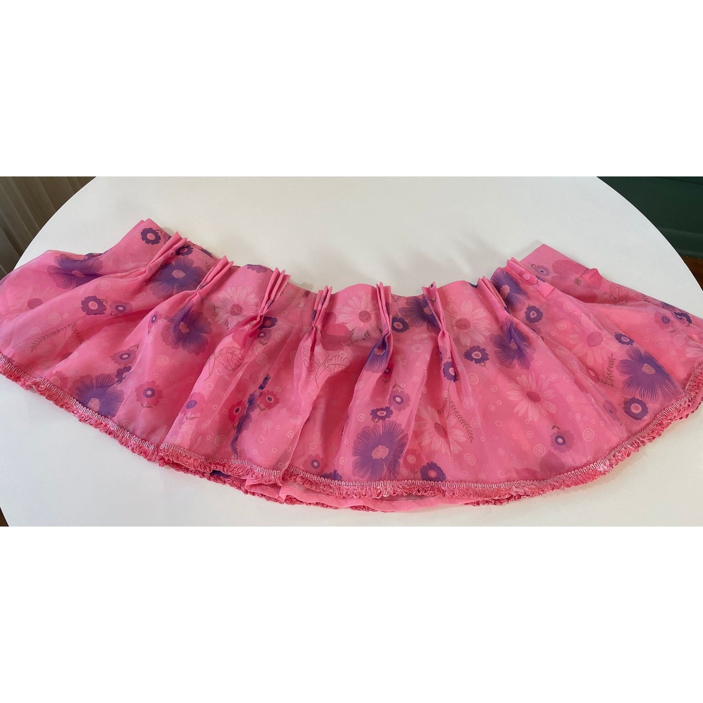 Vintage 70s pleated valance, pink and purple floral