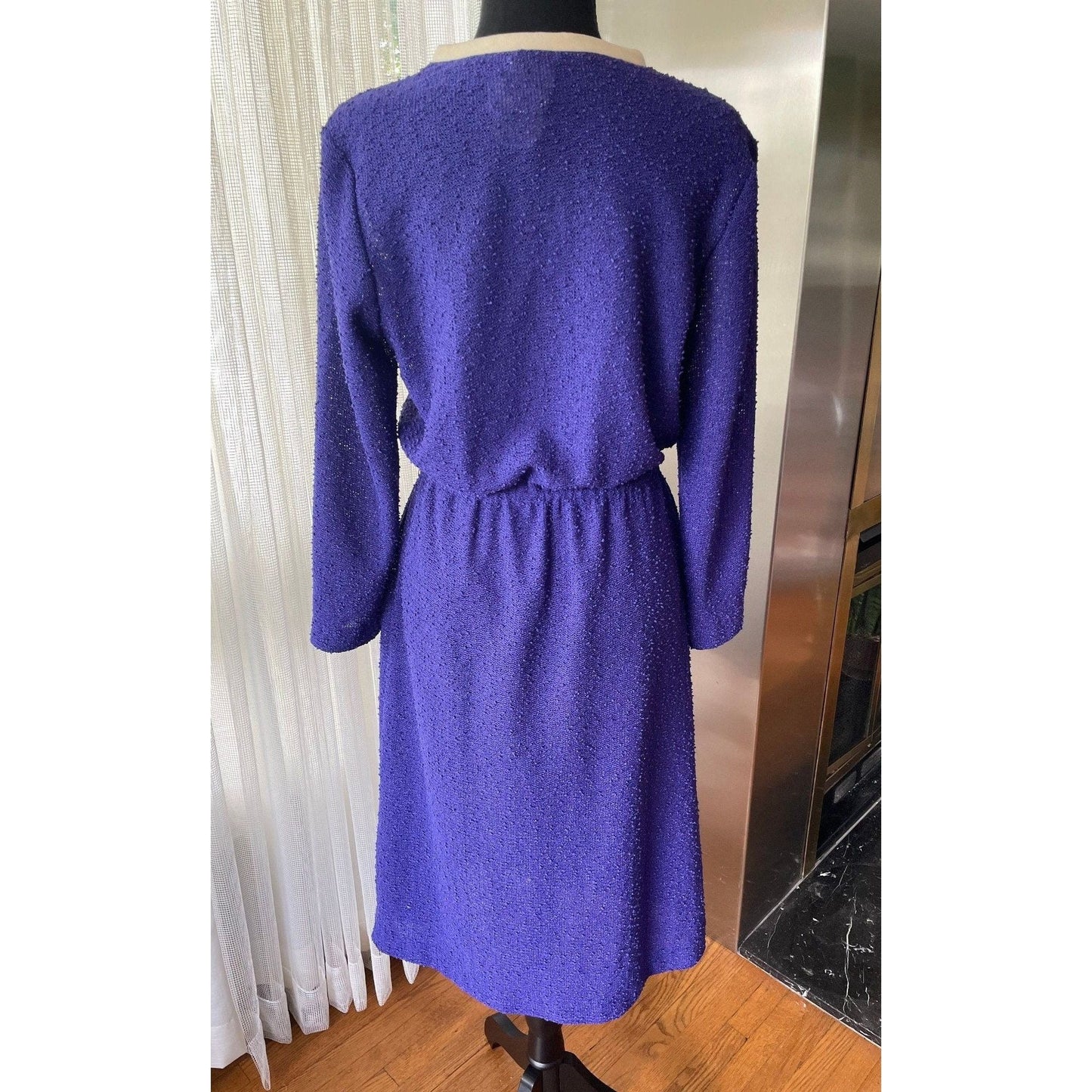 Vintage 60s dress, purple long sleeves bouclé