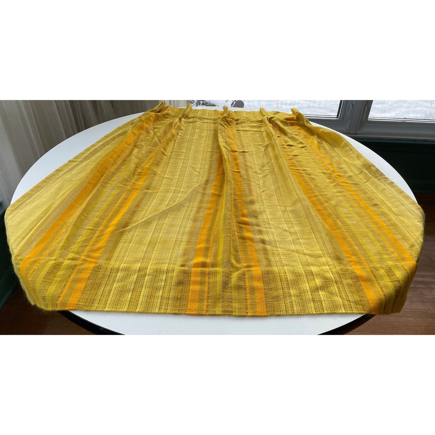 Vintage 70s pleated pair of curtains, yellow