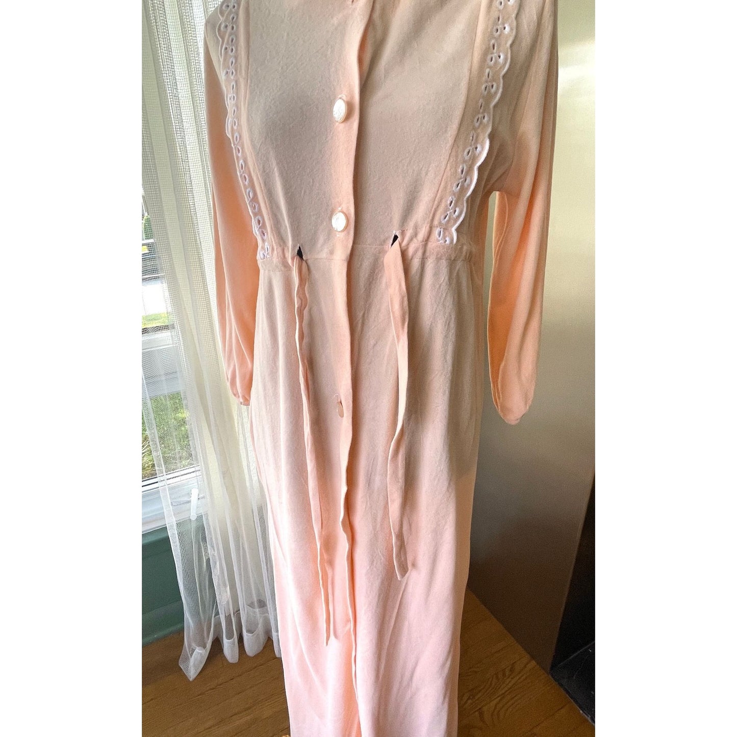 Vintage 80s robe, peach flannel, Hamilton Lingerie