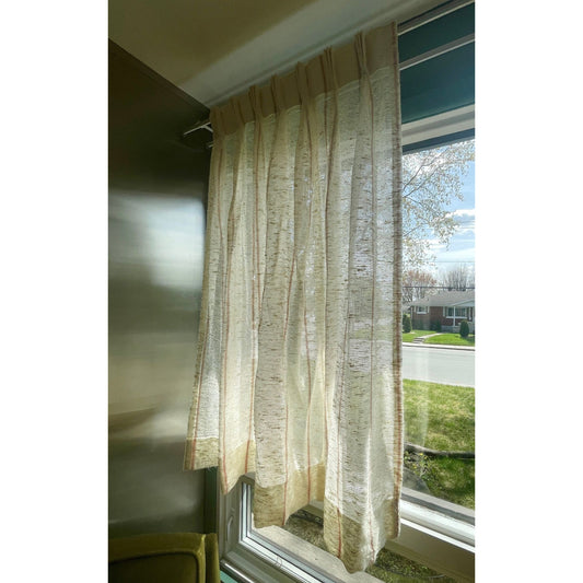 Vintage 70s net woven pleated ecru curtain