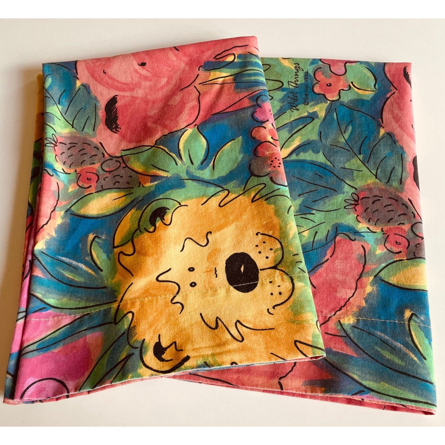 Vintage 90s pillowcases set, Wild Things by Sue Hall 1992