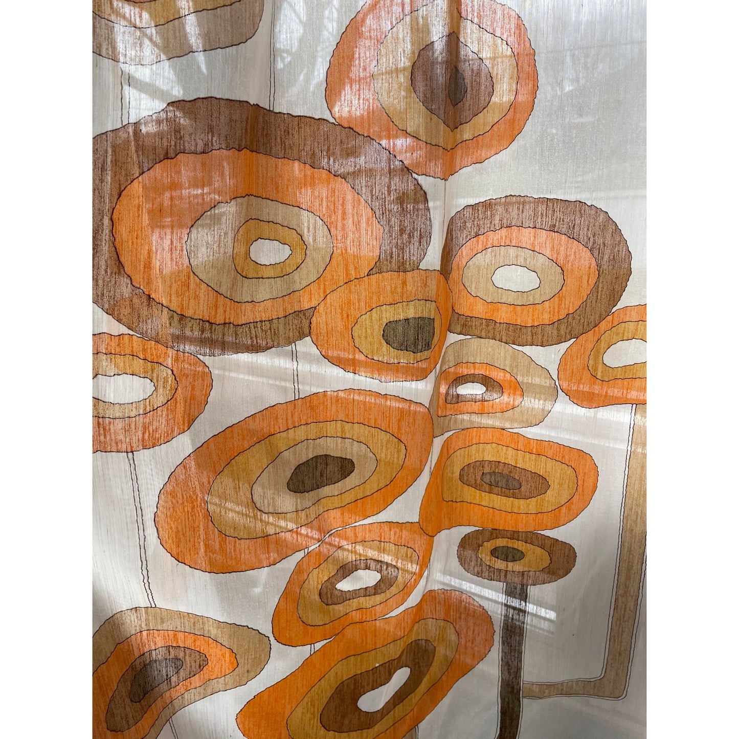 Vintage 60s pleated geographic orange curtain