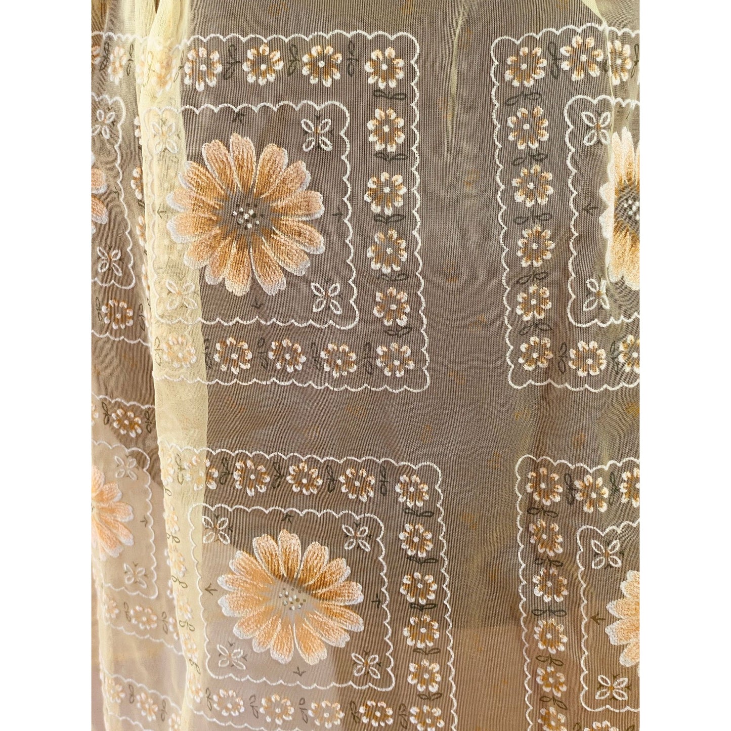 Vintage 50s flocked flowers organza half apron