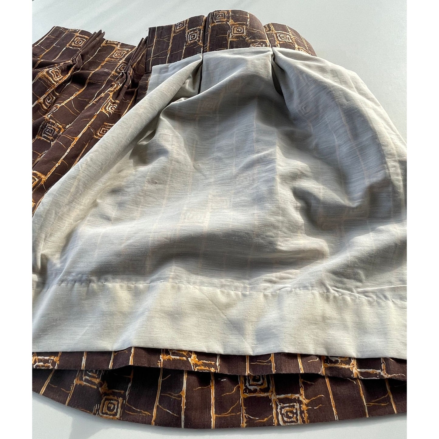 Vintage 70s pleated curtains, brown and orange, single panel or valance