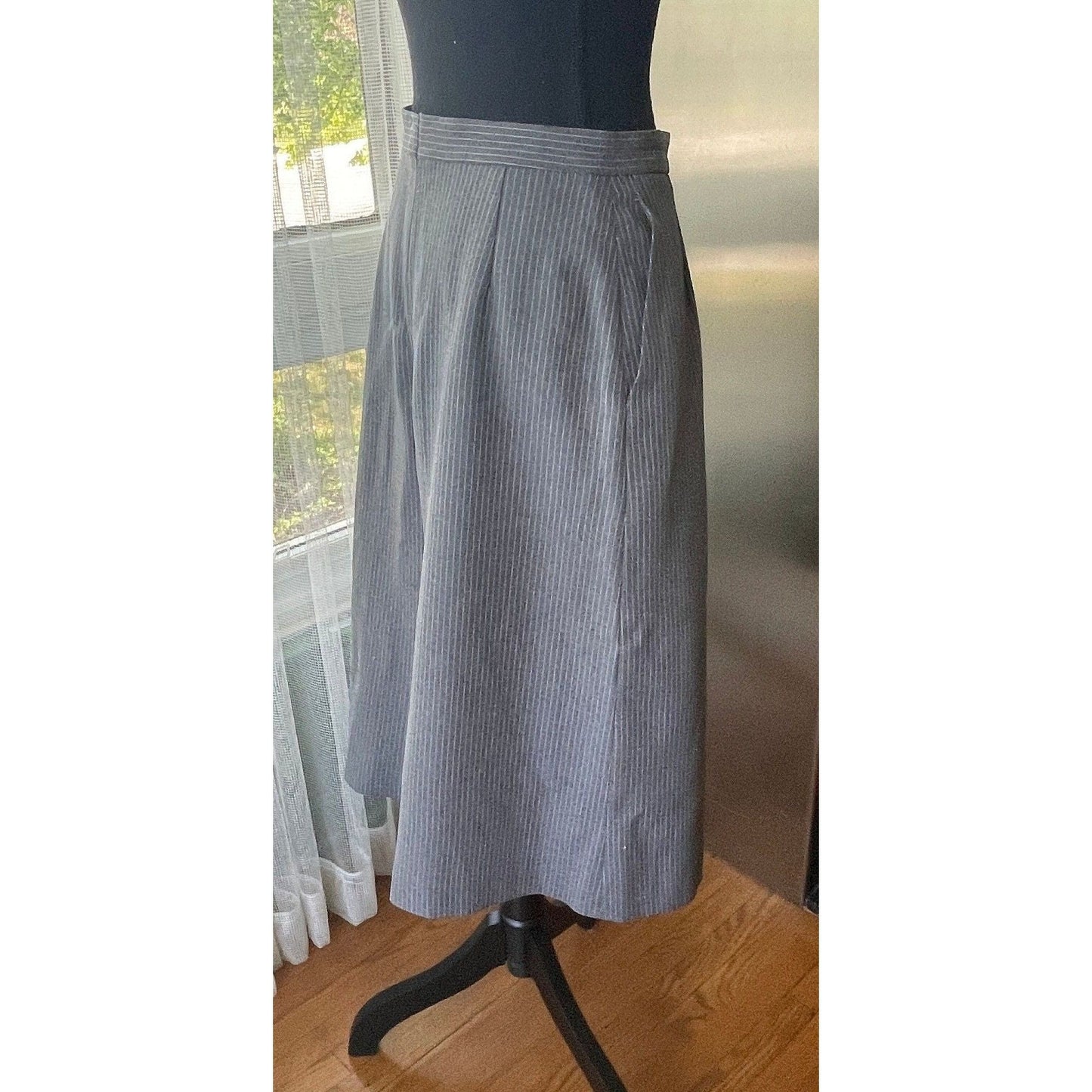 Vintage 80s culottes, grey pinstripe pant skirt