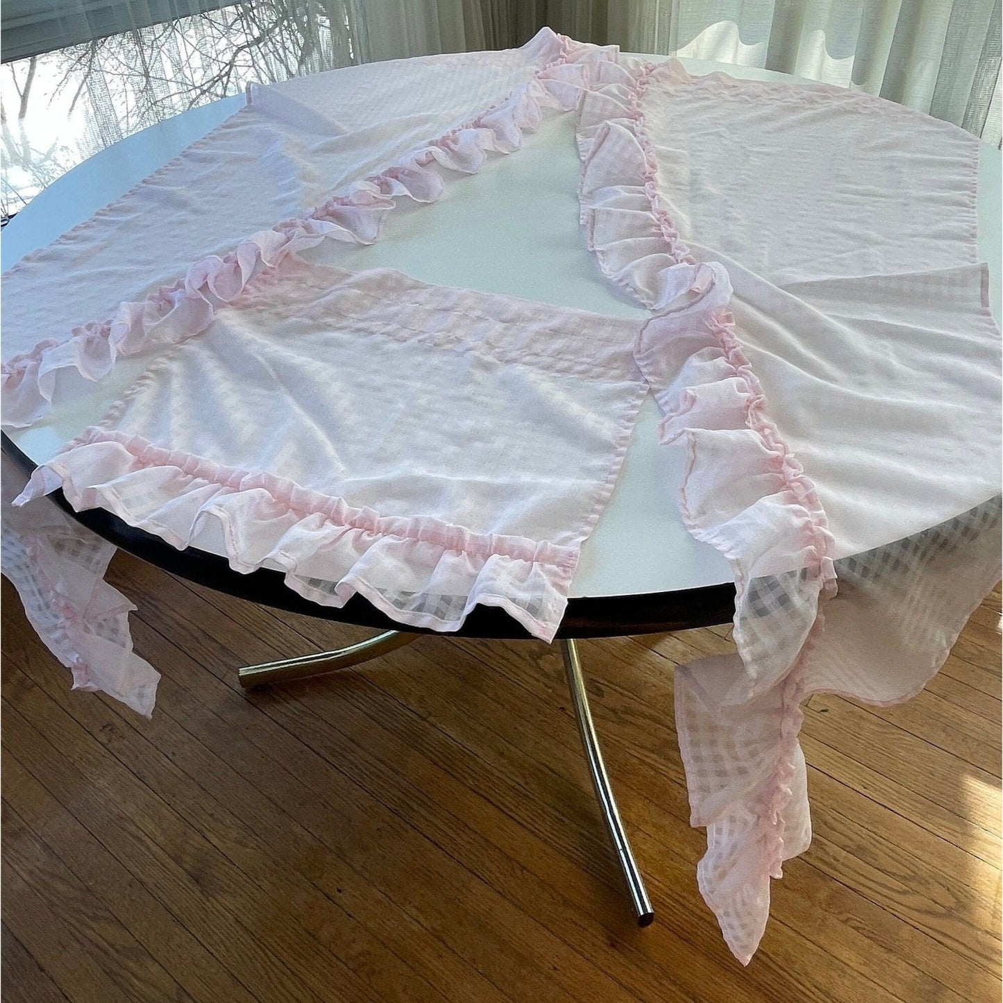 Vintage pink curtains panel with 2 side curtains