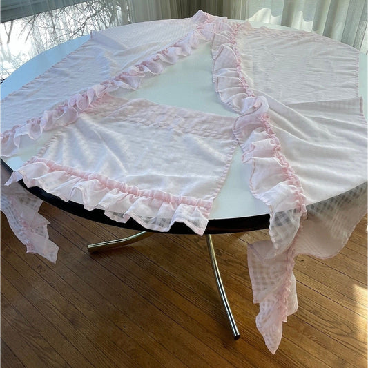 Vintage pink curtains panel with 2 side curtains