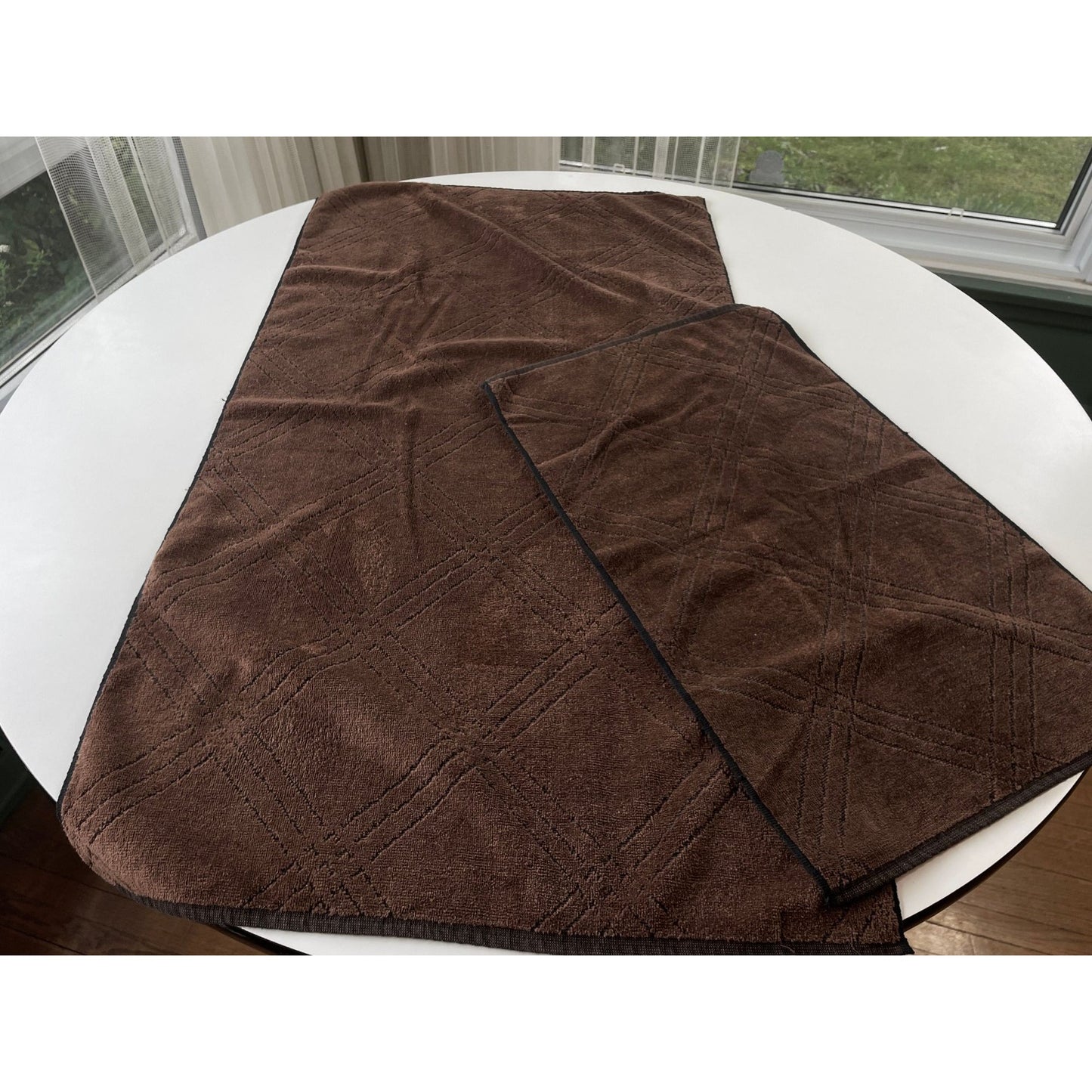 Vintage 80s bath towel and hand towel set, chocolate brown, Lady Pepperell