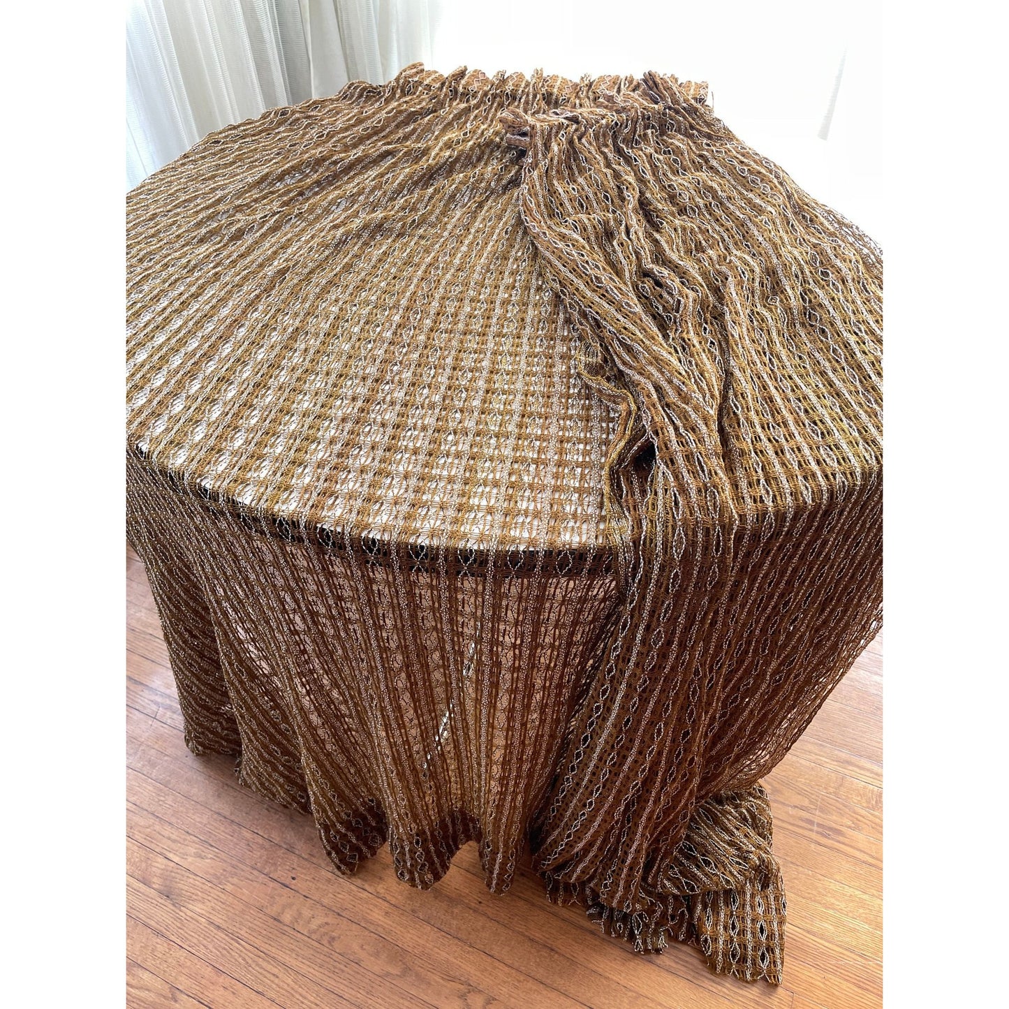 Vintage 70s net woven curtains, with tiebacks