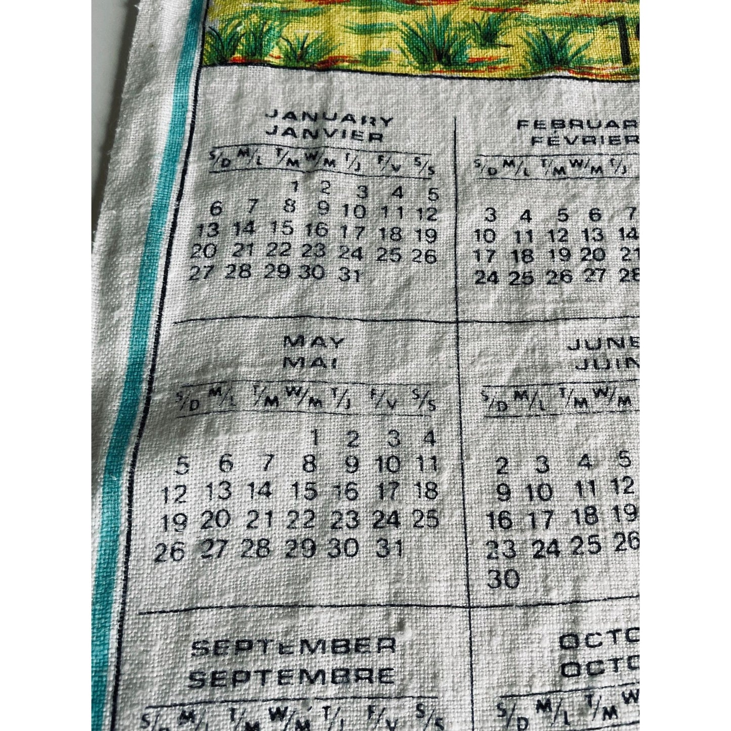 Vintage 1985 calendar tea towel