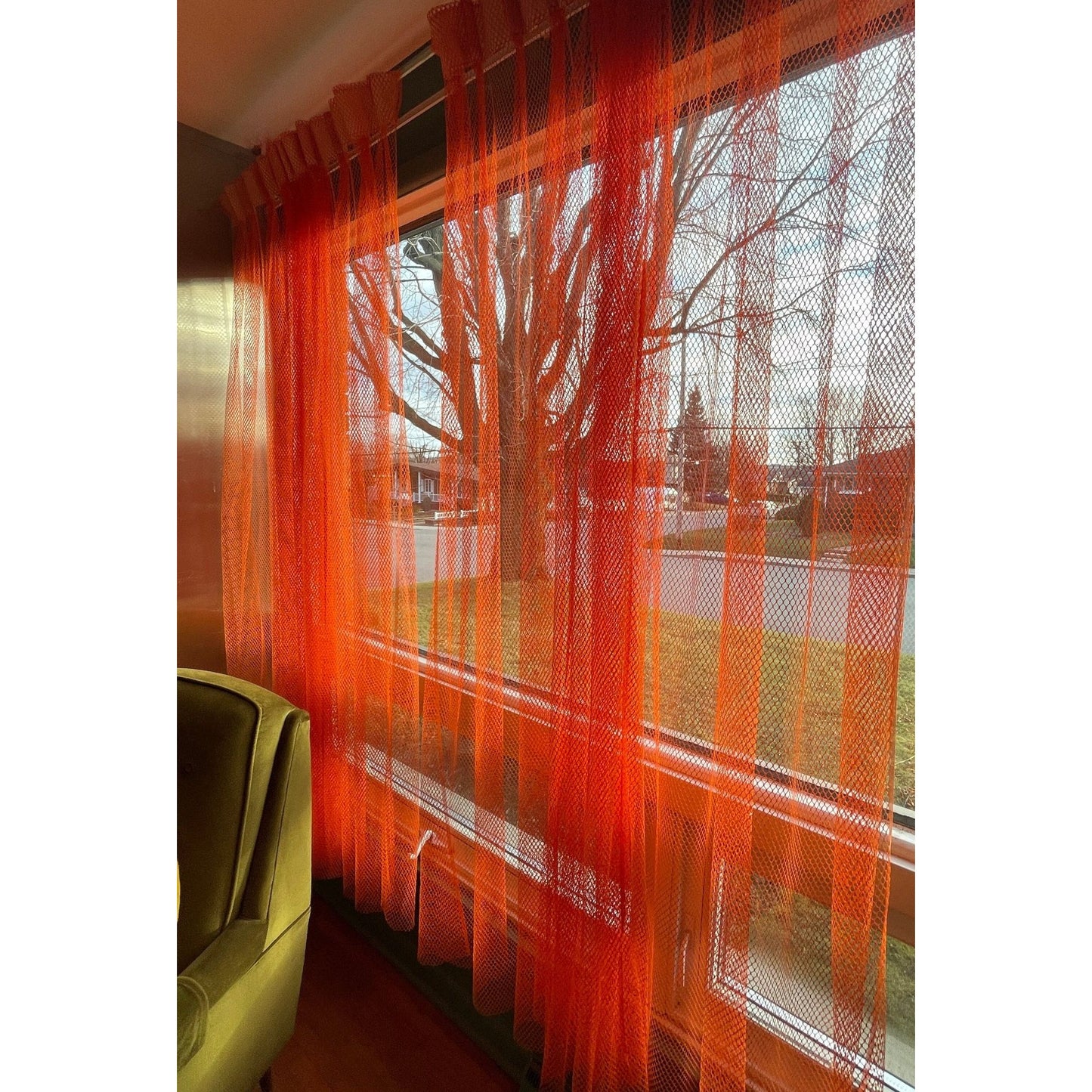 Vintage 70s orange mesh curtain