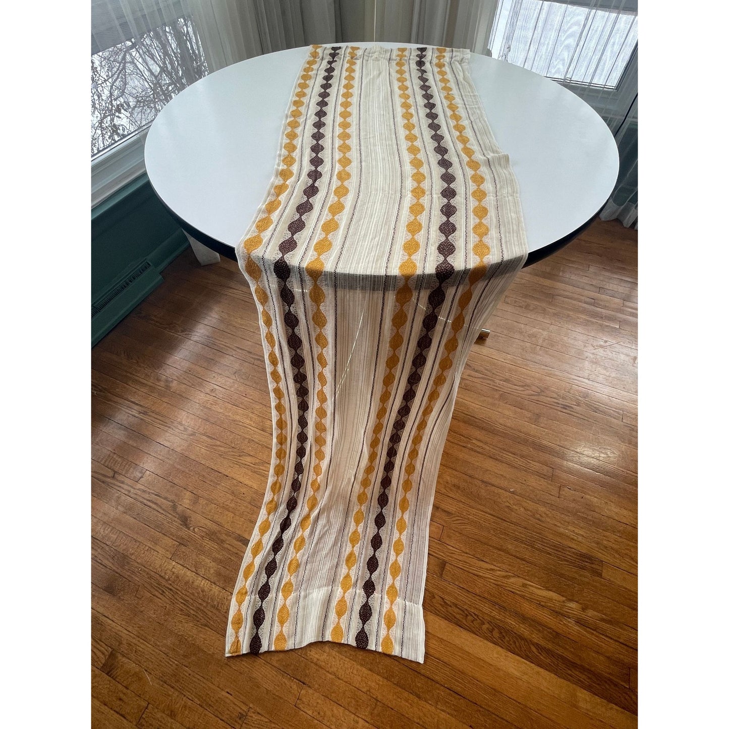 Vintage 70s net woven brown pleated curtain