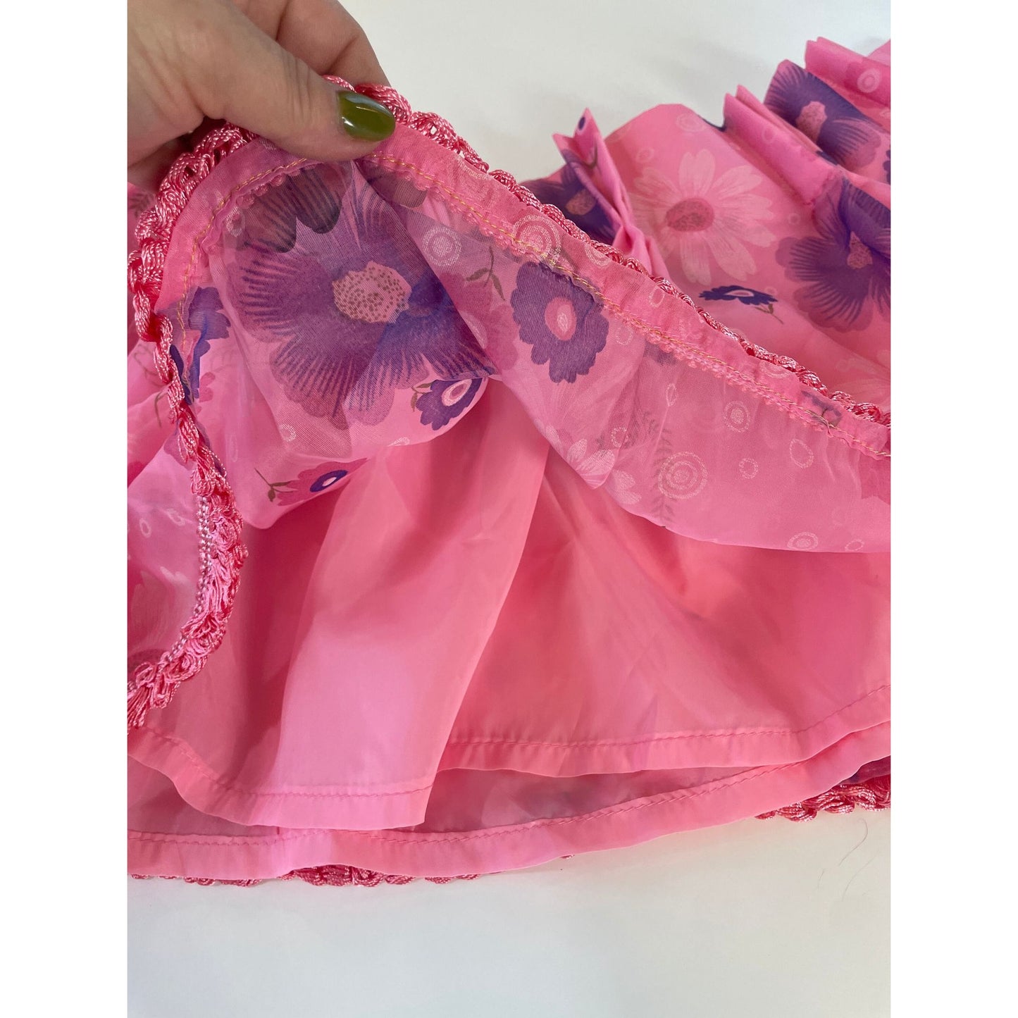 Vintage 70s pleated valance, pink and purple floral