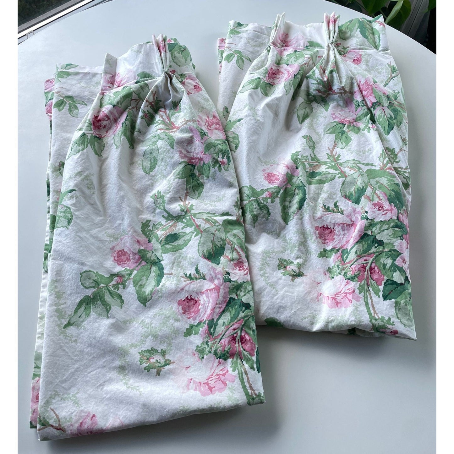 Vintage 70s pleated curtains, pink floral
