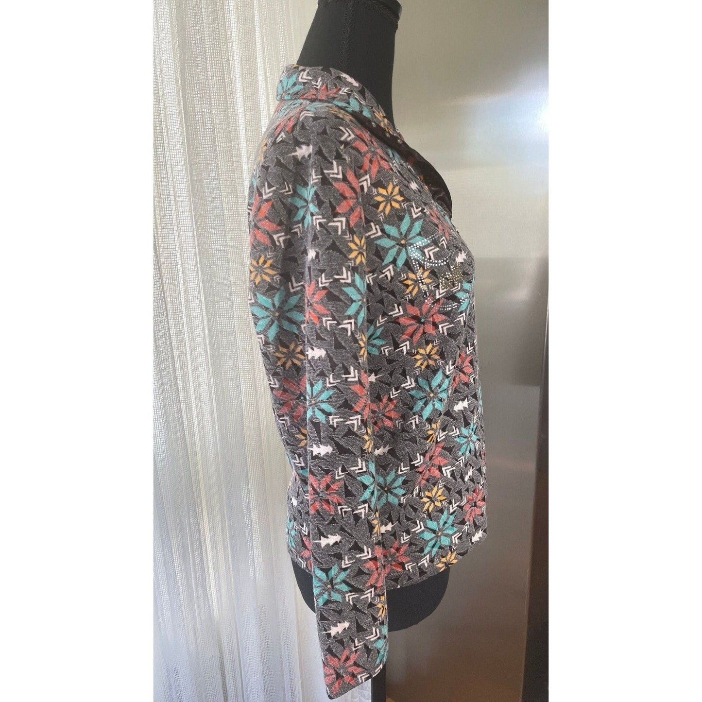Vintage 70s top, taupe brown, glitter studded top, long sleeves