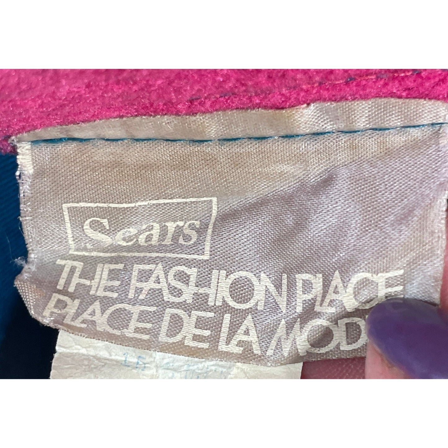 Vintage 80s robe, blue and pink crushed velvet, Sears