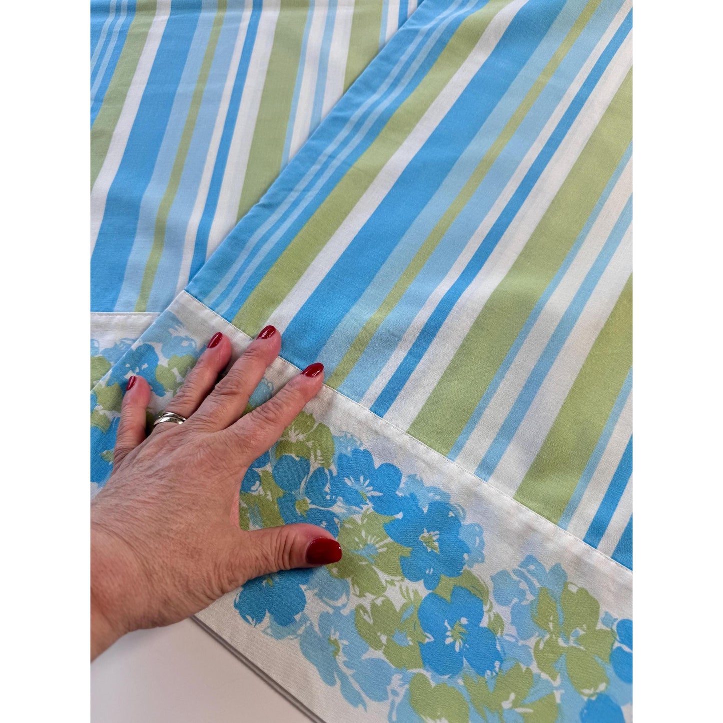 vintage 70s pillowcases set, blue green floral & stripes, Truprest