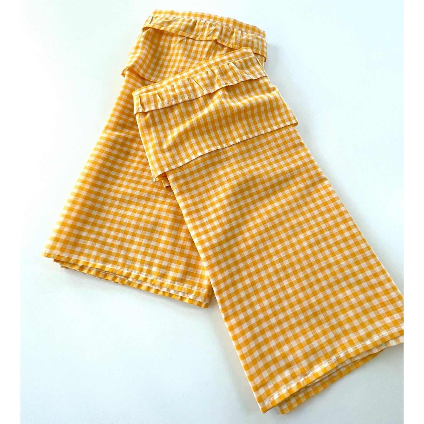 Vintage 70s valance curtain, yellow white checkered