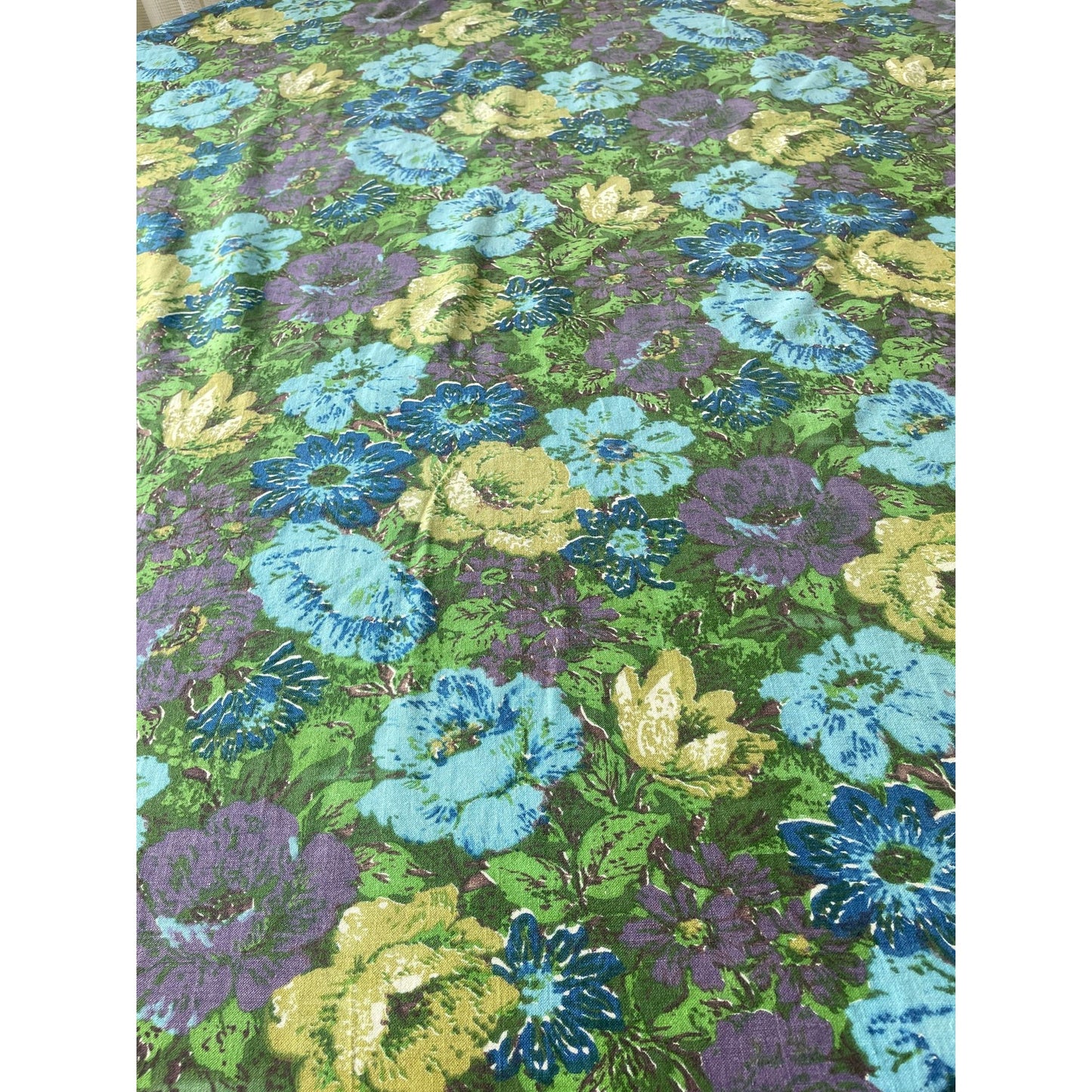Vintage 60s  green blue purple floral curtain panel