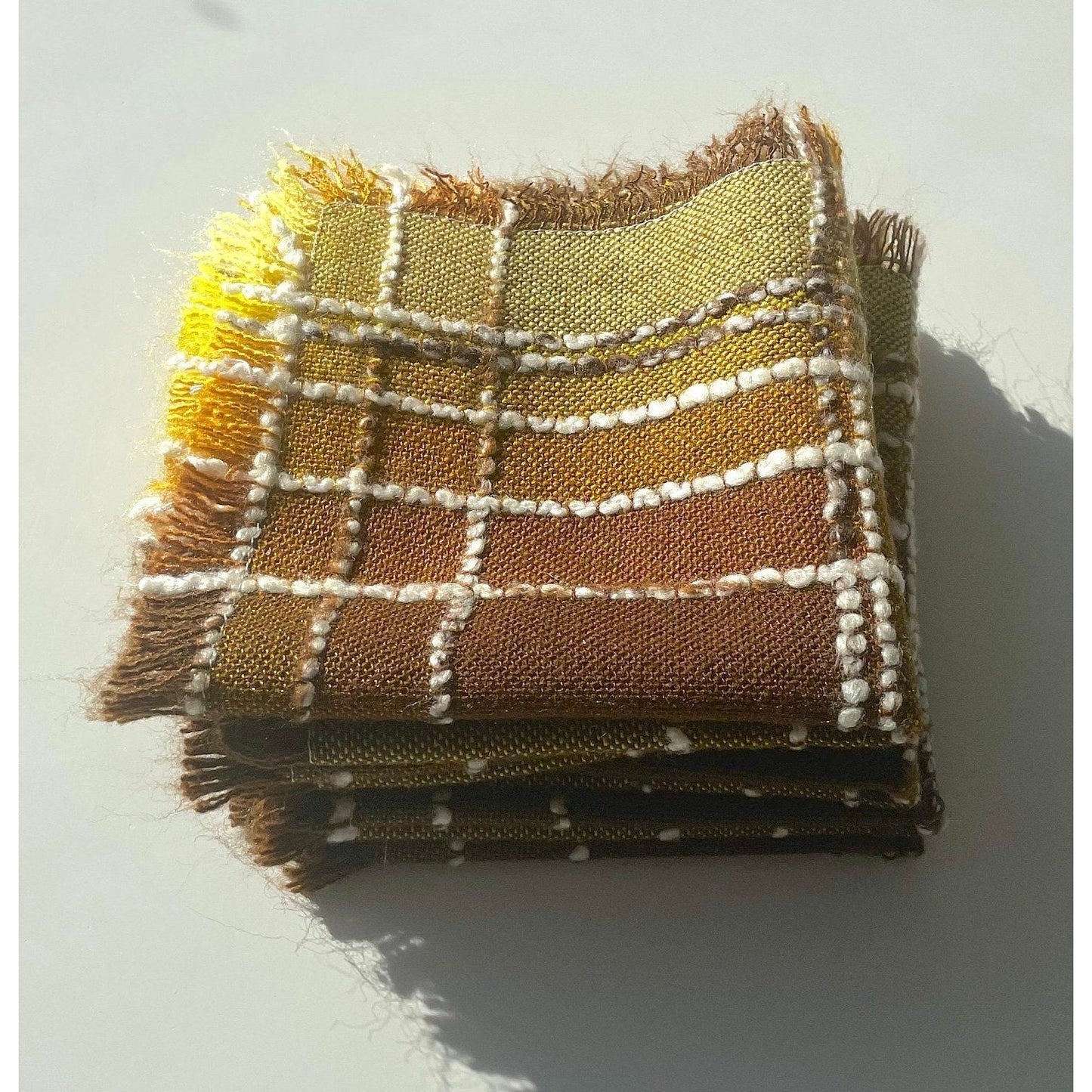 Vintage 80s woven napkins brown and yellow, set of 5
