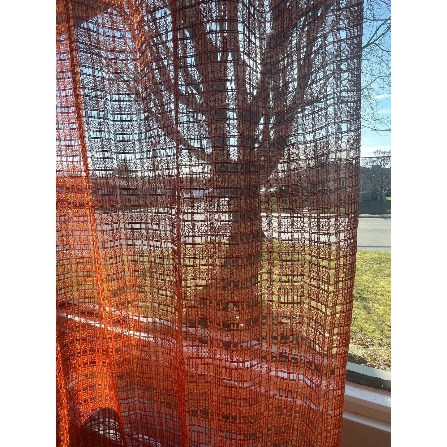 Vintage 70s orange woven curtain panel