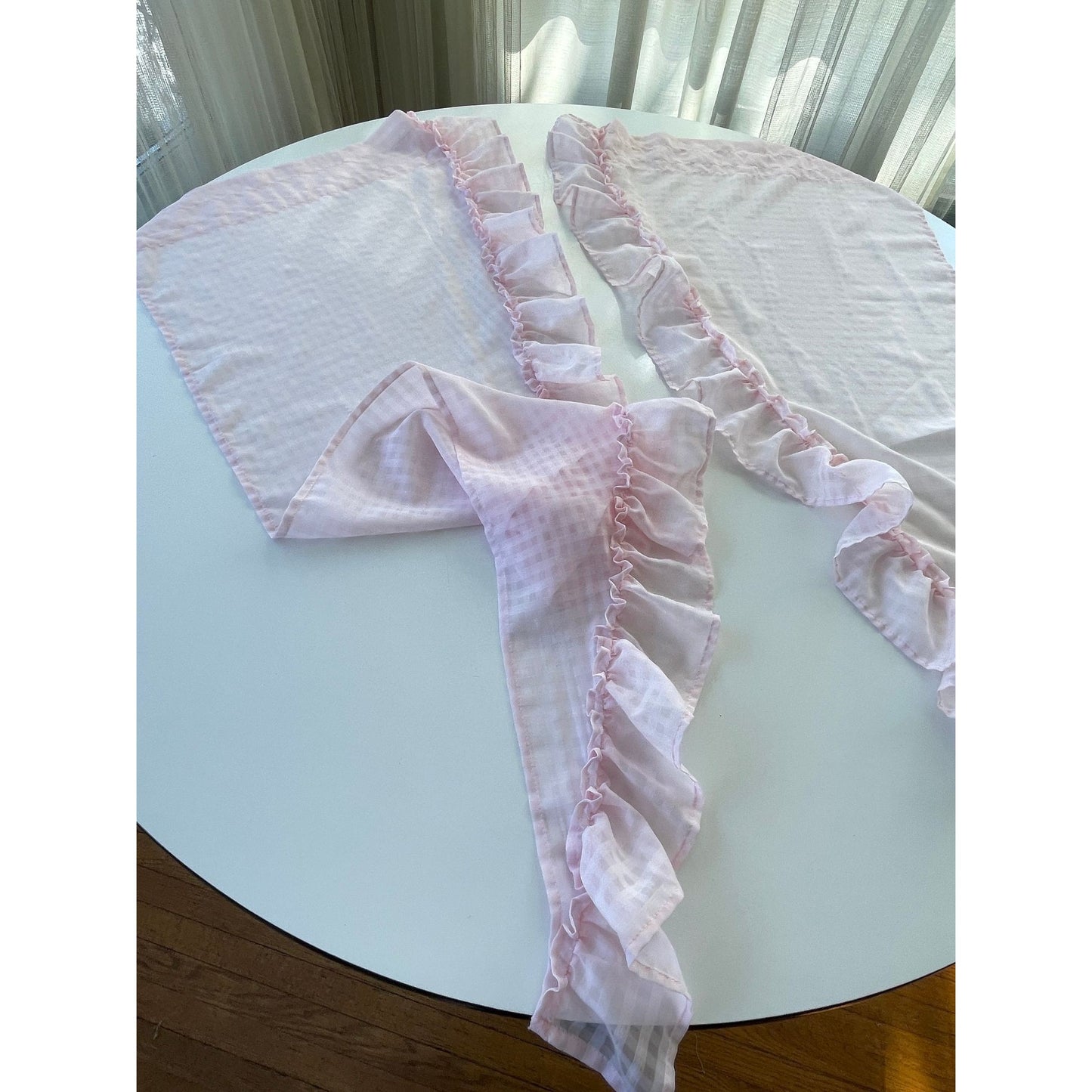Vintage pink curtains panel with 2 side curtains