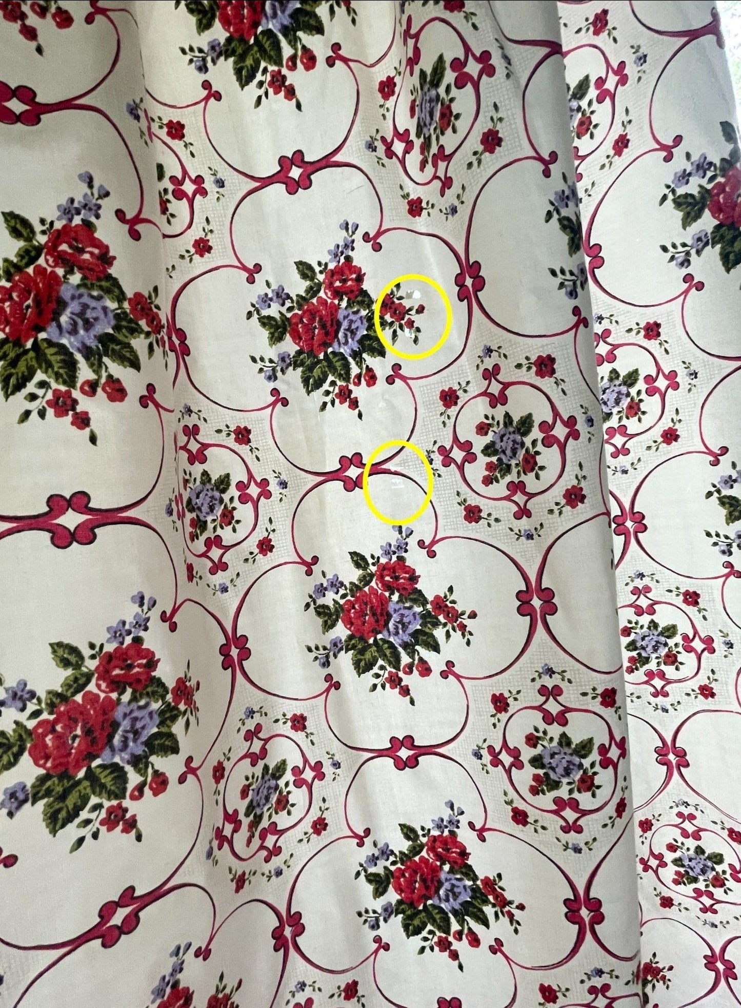 Vintage 60s pleated curtains, white pink floral, black out