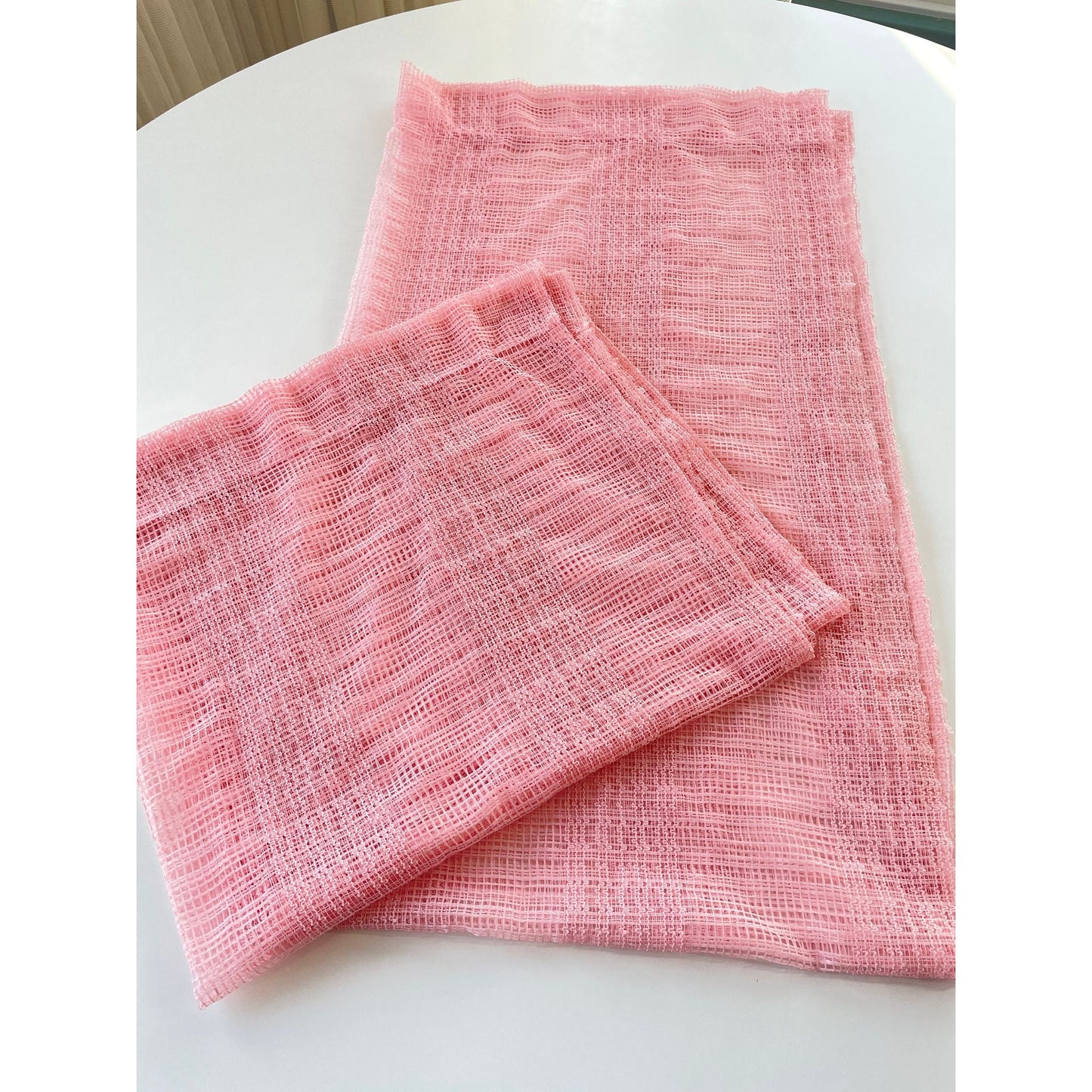 Vintage 80s curtain, blush pink mesh