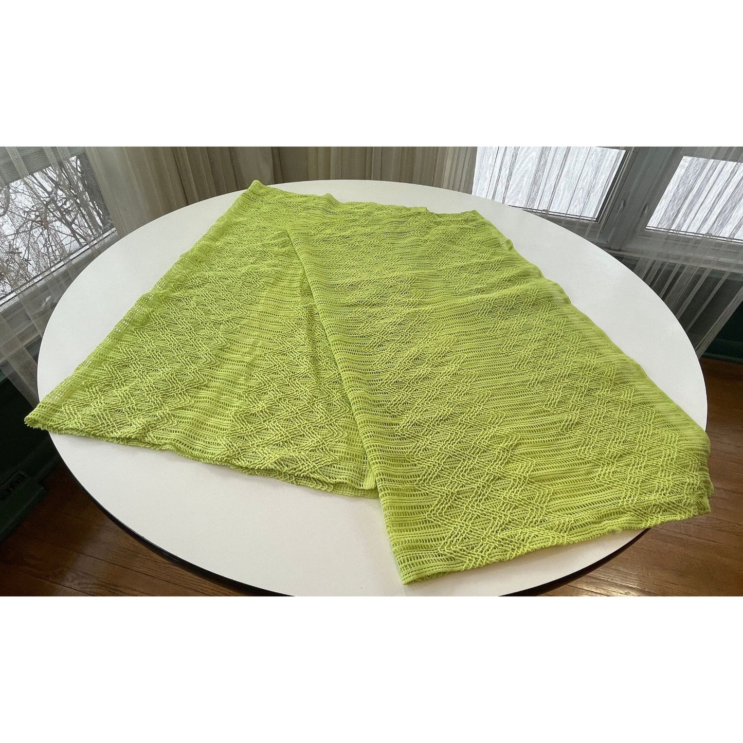 Vintage 70s mesh green sheer curtain