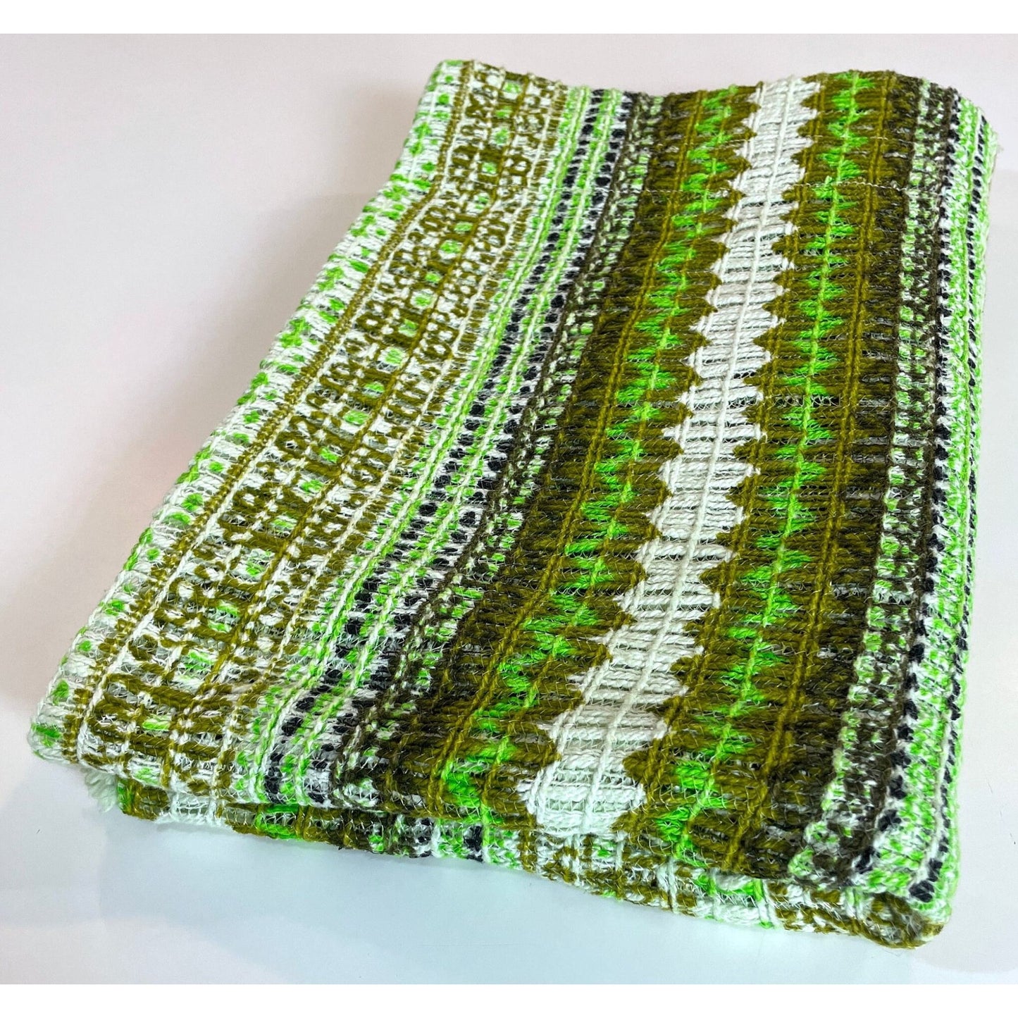 Vintage 70s curtain, green geometric pattern