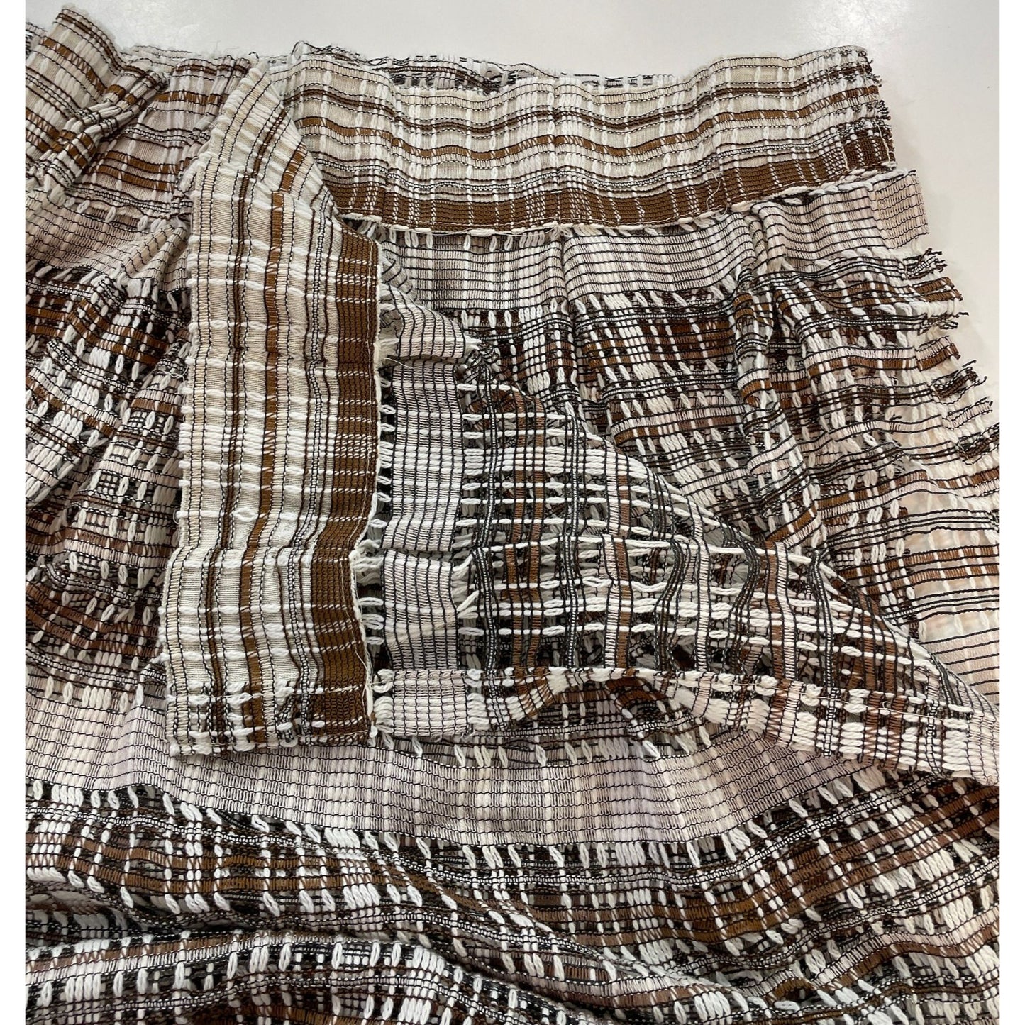 Vintage 70s pleated curtain, brown mesh panel
