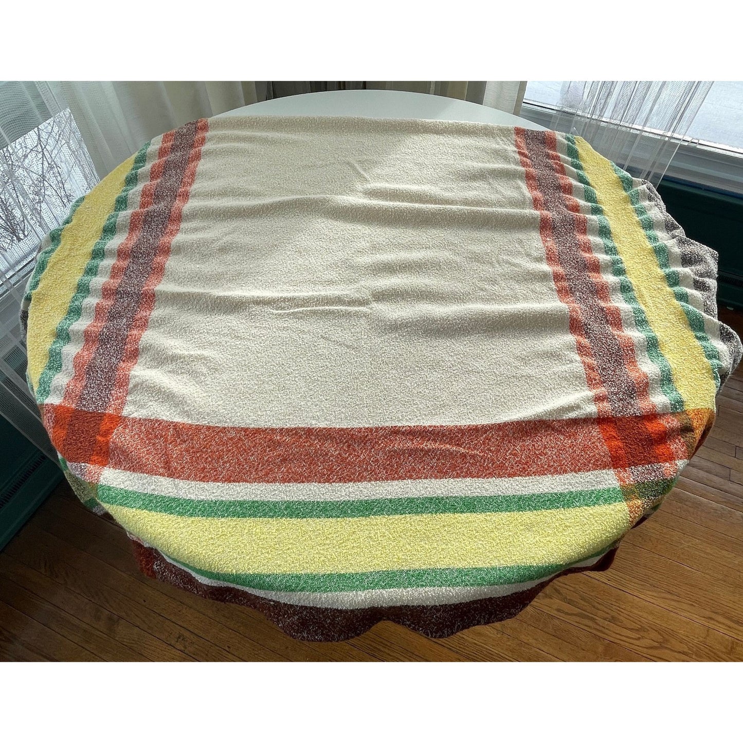 Vintage bed throw, beige brown plaid
