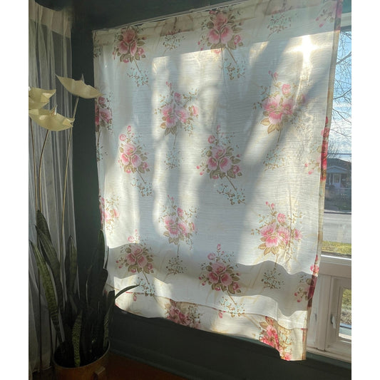 Vintage 60s sheer floral pink curtain