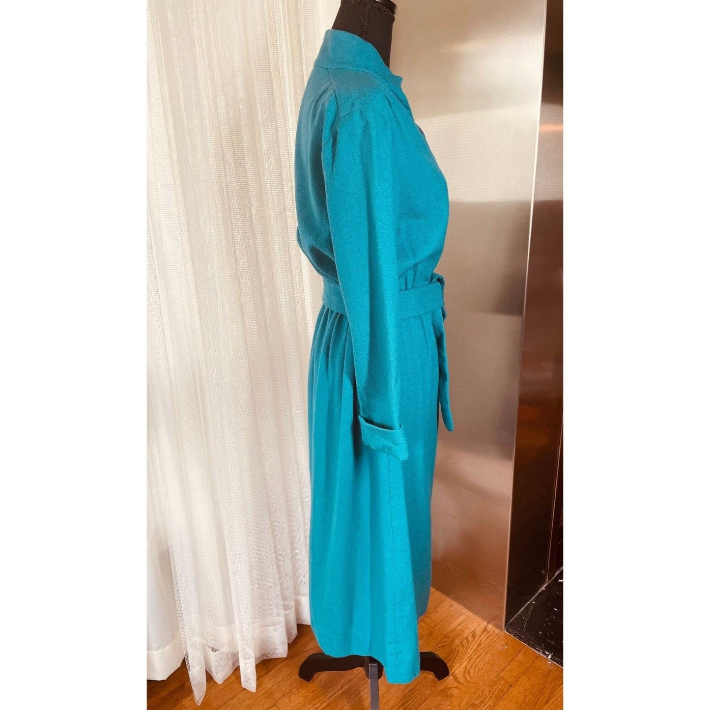 Vintage 60s dress, teal/turquoise, long sleeves, wool, AlJean