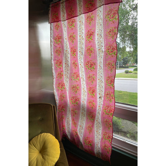 Vintage 60s sheer pink floral curtain, single panel