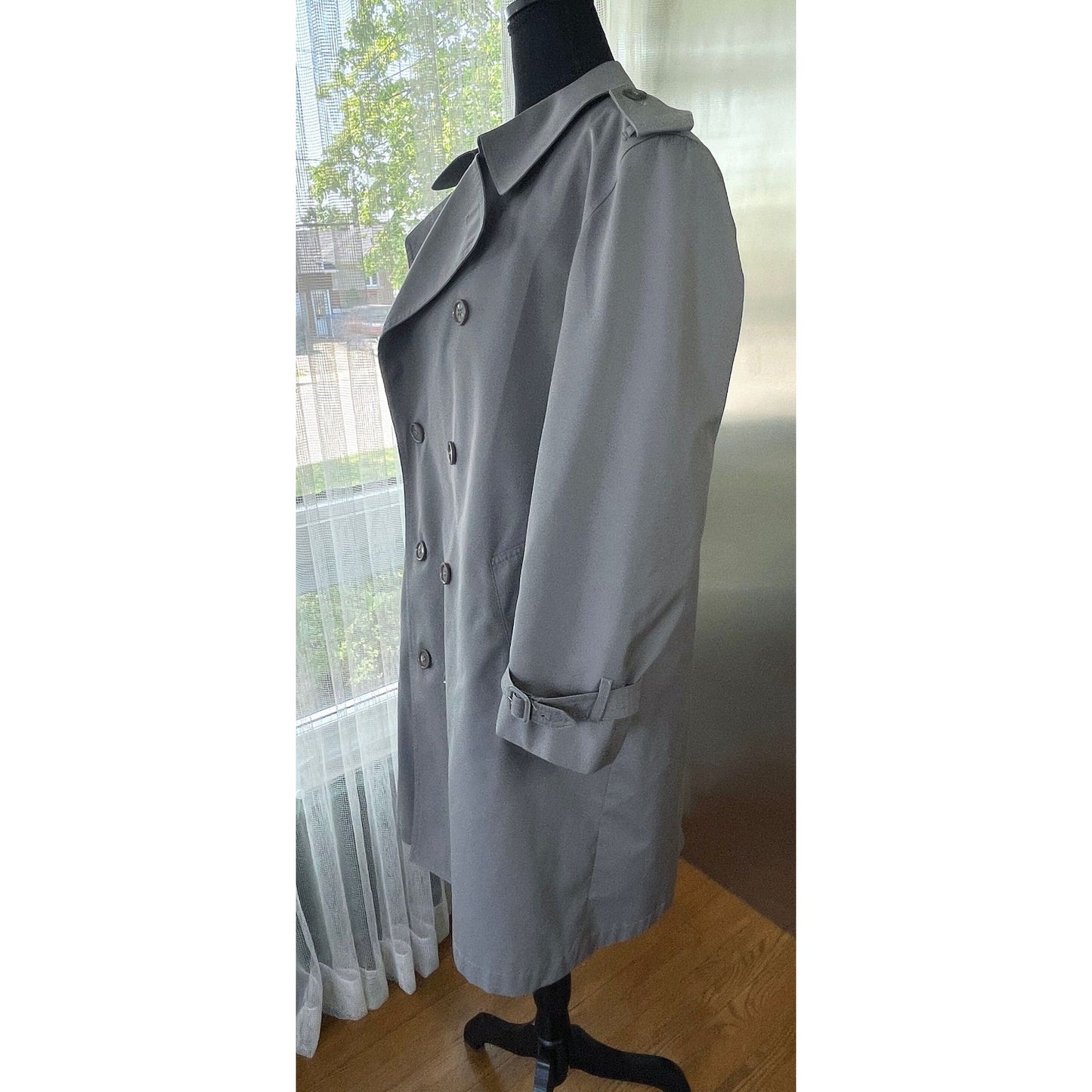 Vintage 90s wool lined trench coat, grey, London Fog