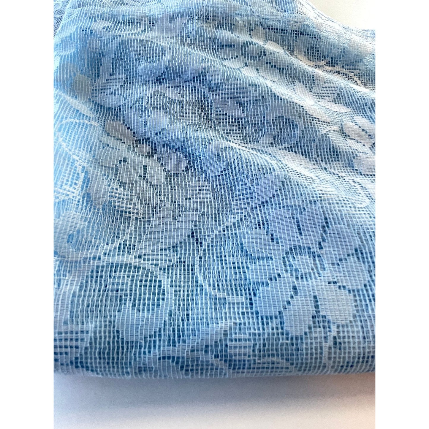 Vintage 70s curtain, blue floral with top ruffle