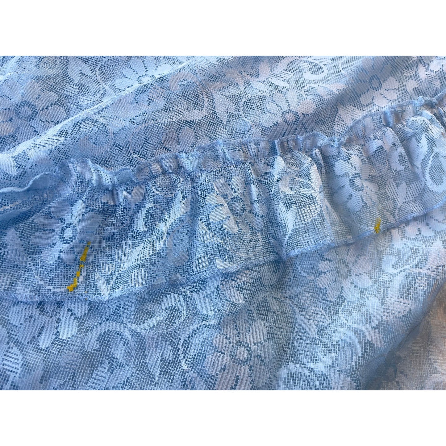 Vintage 70s curtain, blue floral with top ruffle