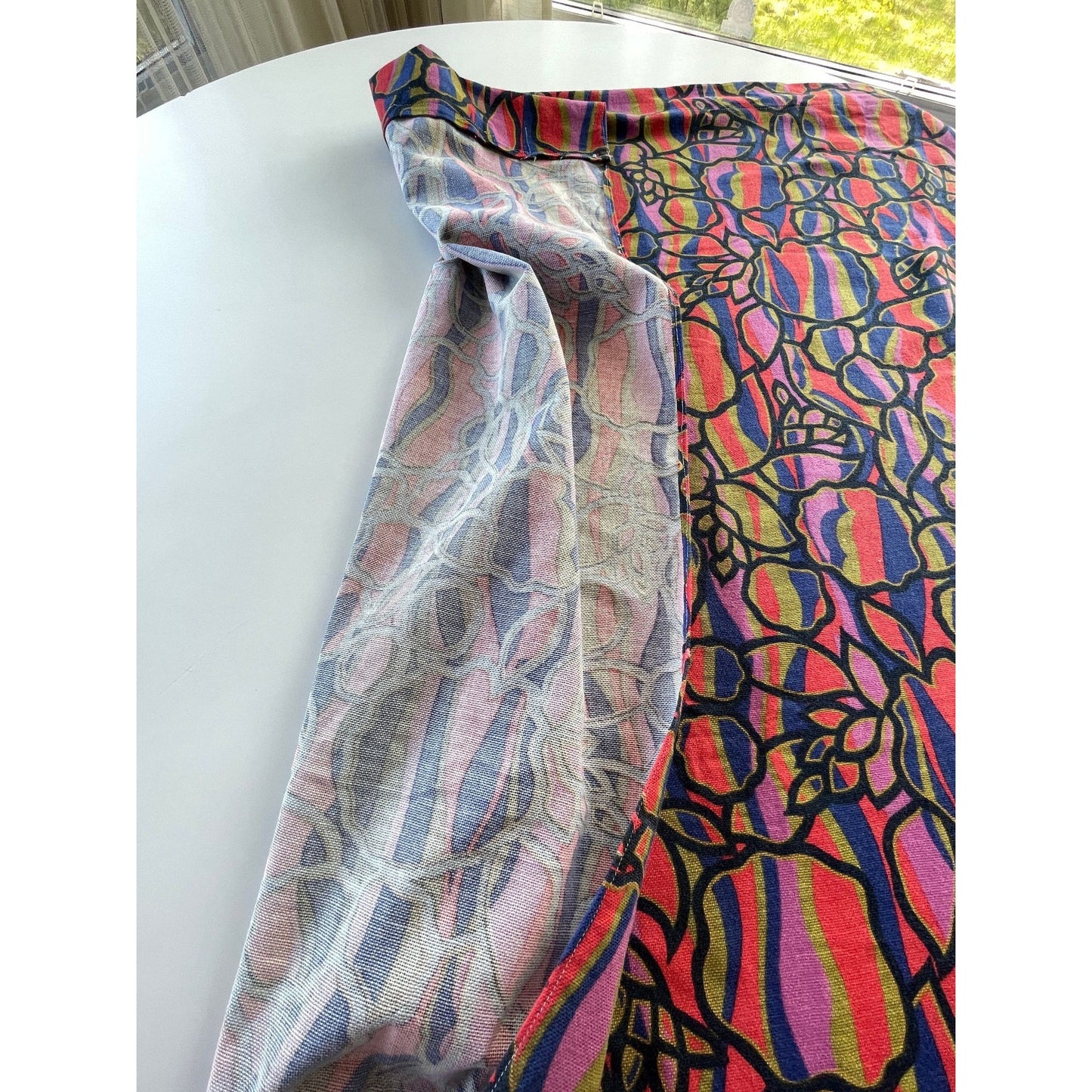 Vintage 70s curtain, multi colored abstract pattern