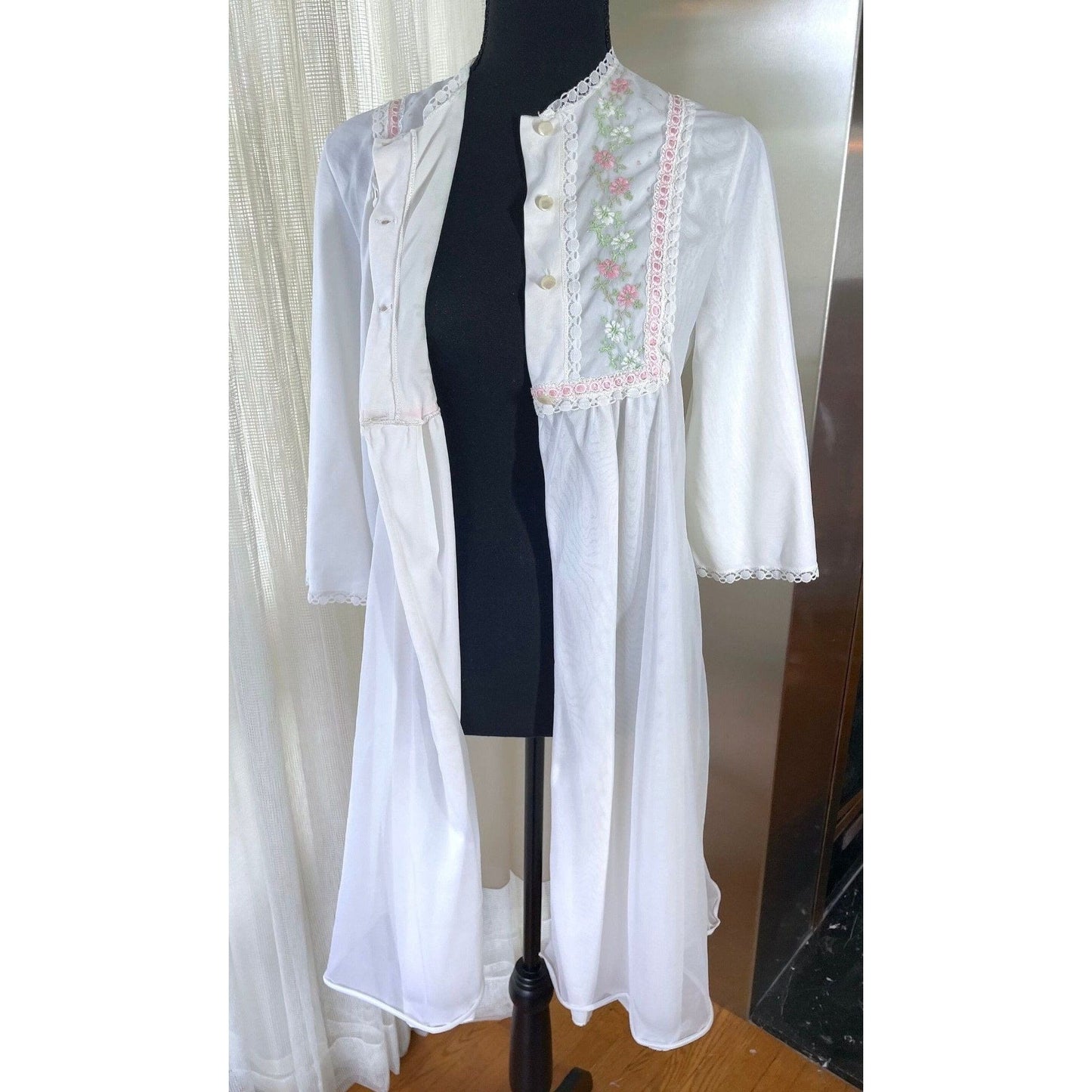 Vintage 80s nightgown, white and pink, FrenchMaid