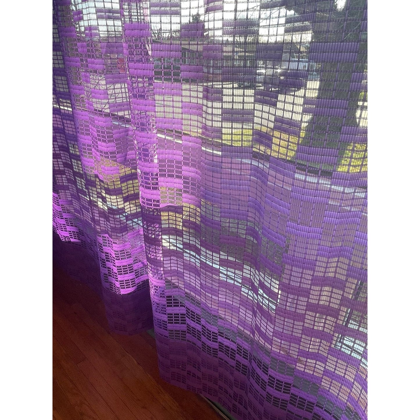 Vintage 80s curtain, purple wide mesh panel