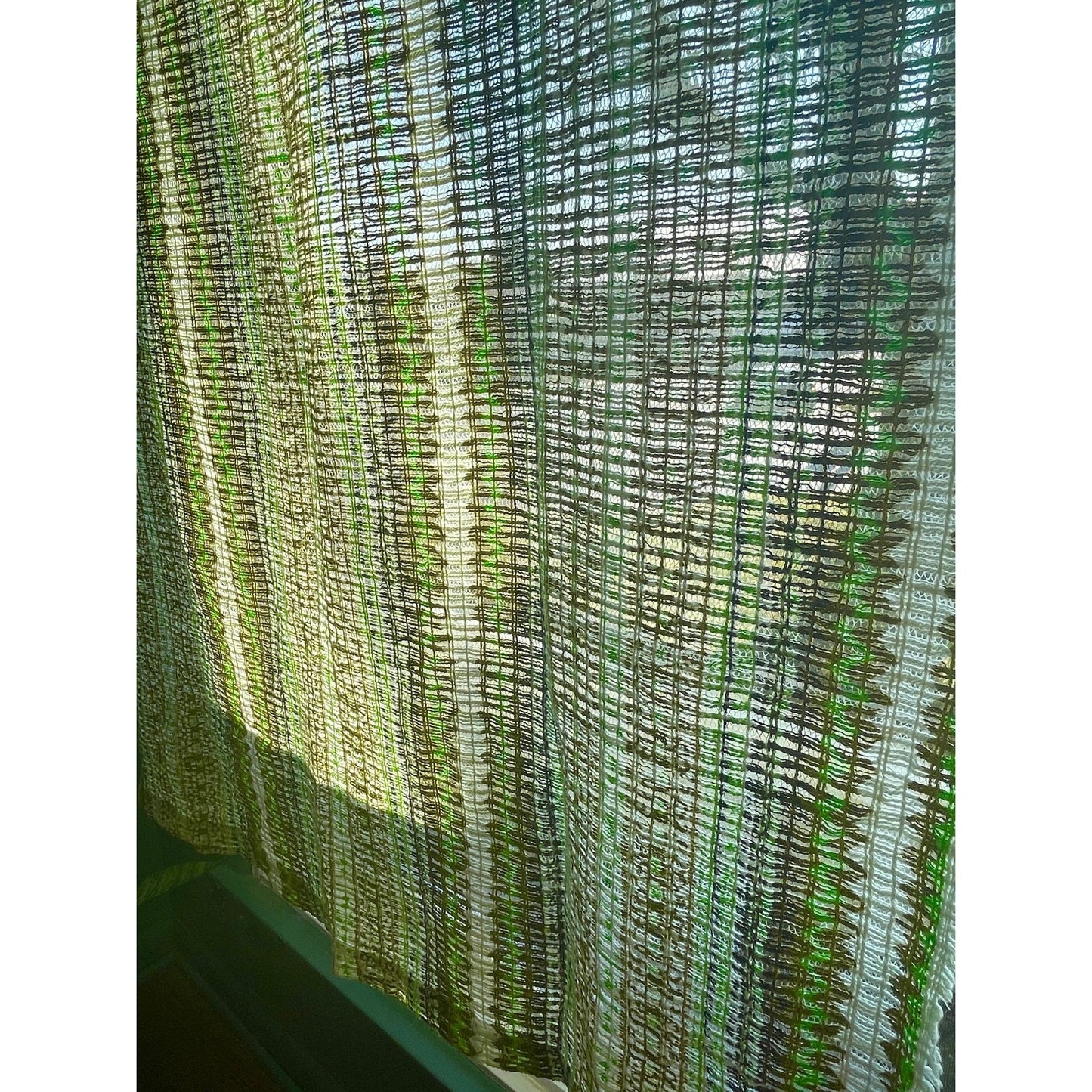 Vintage 70s curtain, green geometric pattern